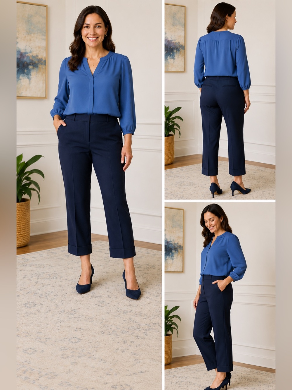 Ann Taylor Petite Cropped Straight-Leg Pants in Navy